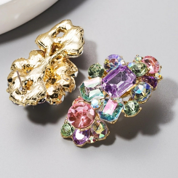 2/$35 "Lox" cluster rhinestone purple and pink earrings - Picture 7 of 10